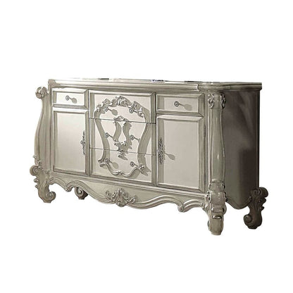 38" Bone Carved Scrollwork Solid Wood Two Door Five Drawer Combo Dresser