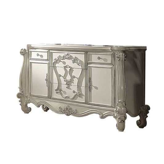 38" Bone Carved Scrollwork Solid Wood Two Door Five Drawer Combo Dresser