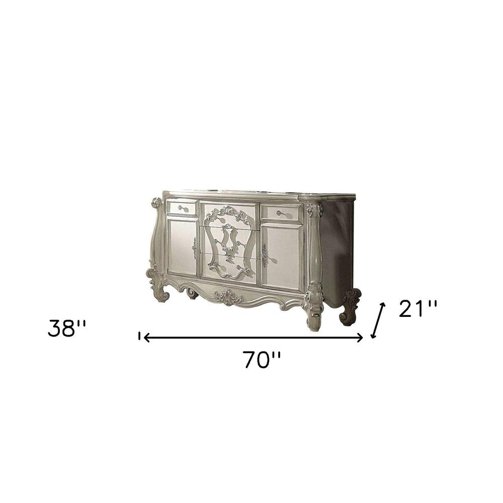 38" White Solid Wood Six Drawer Combo Dresser