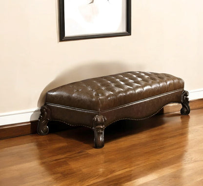 65" Brown Upholstered Faux Leather Bench