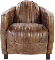 29" Brown Faux Leather Distressed Barrel Chair