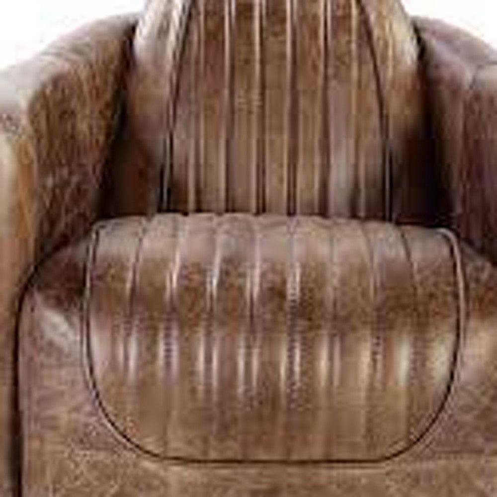 29" Brown Faux Leather Distressed Barrel Chair