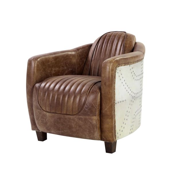 29" Brown Faux Leather Distressed Barrel Chair