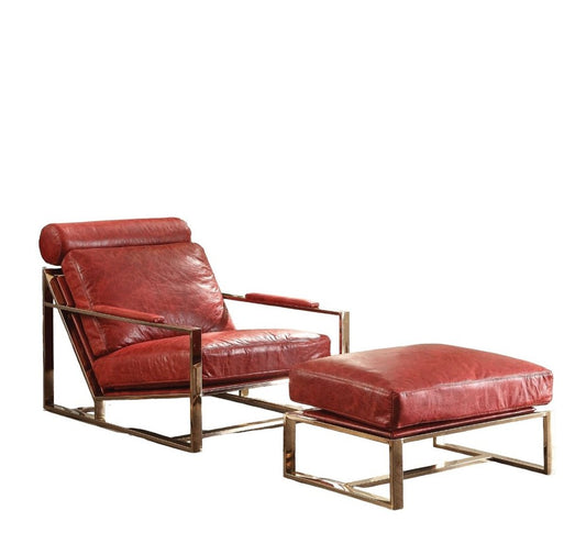 29" Red and Gold Top Grain Leather Arm Chair