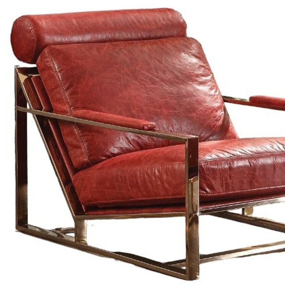 29" Red and Gold Top Grain Leather Arm Chair