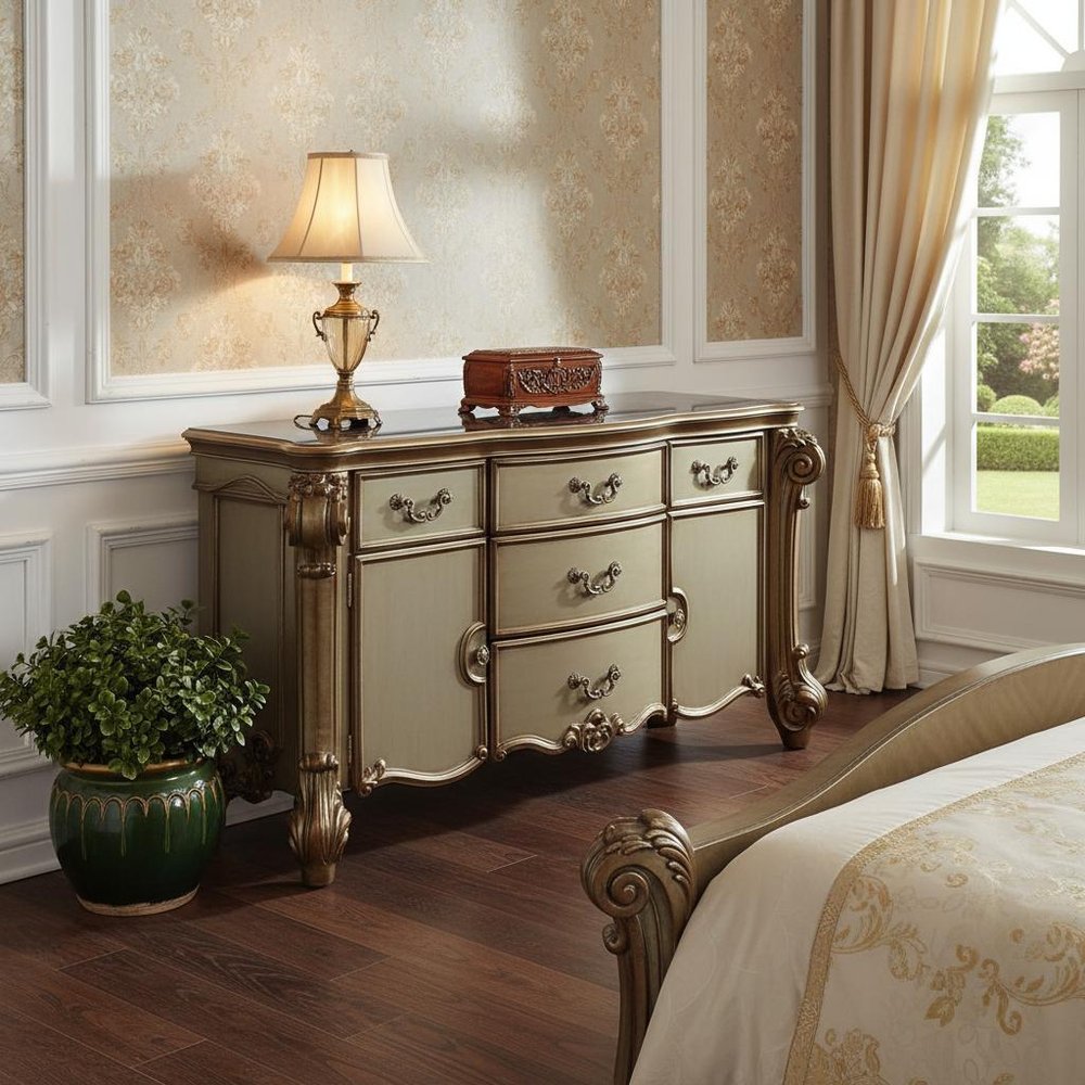 38" White Solid Wood Six Drawer Combo Dresser