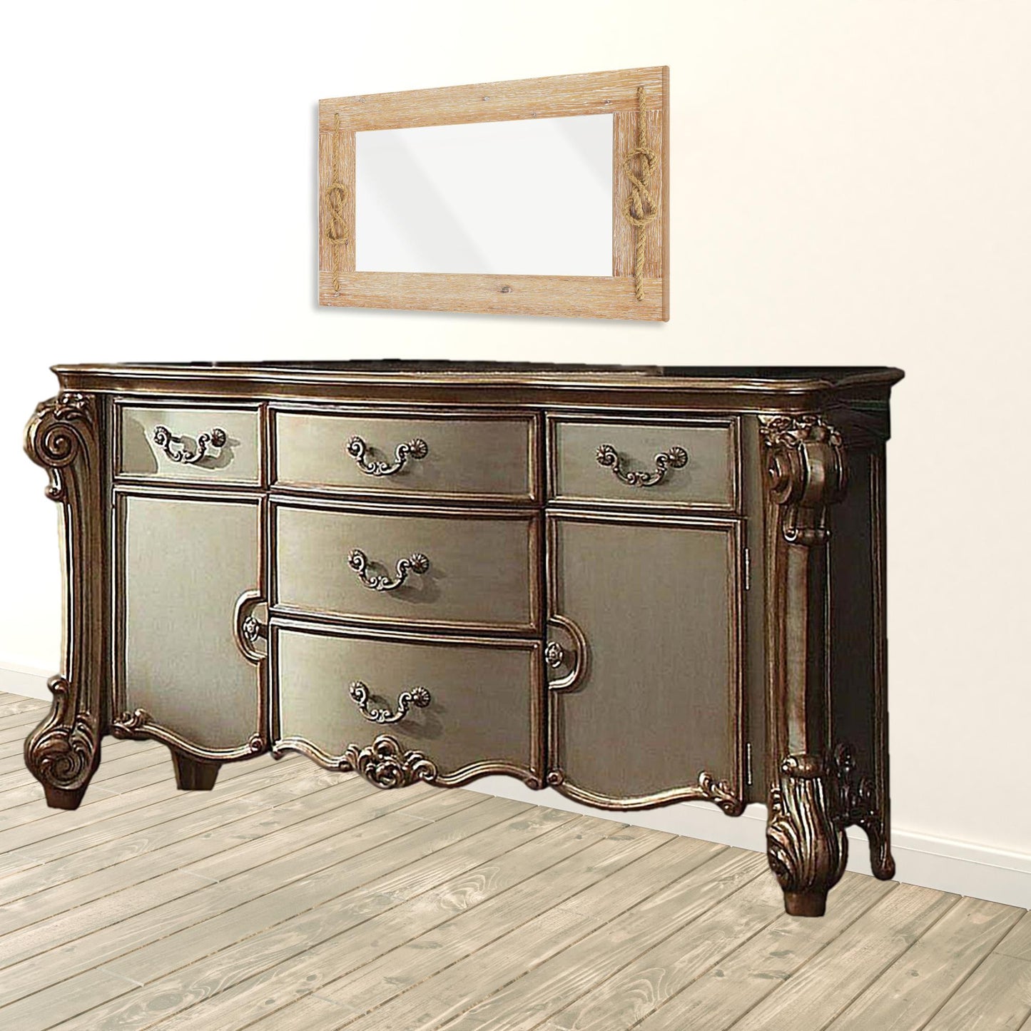 71" Gold Solid Wood Dresser