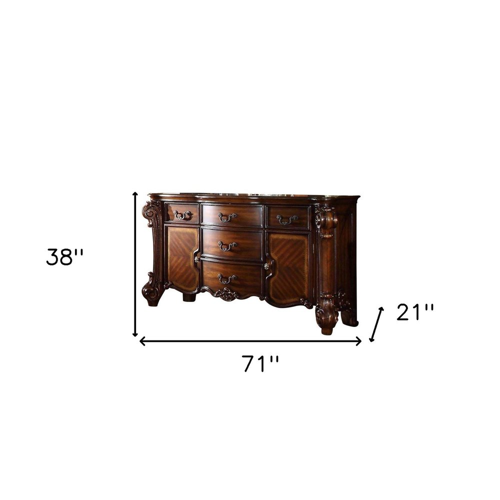 38" Bone Carved Scrollwork Wood Two Door Five Drawer Combo Dresser
