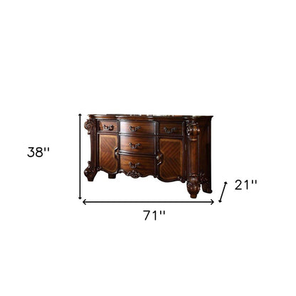 38" Bone Carved Scrollwork Wood Two Door Five Drawer Combo Dresser