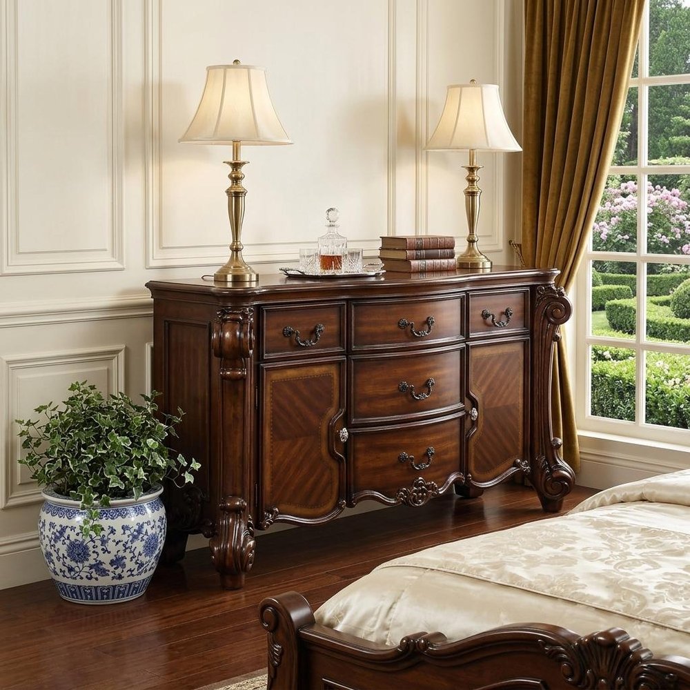 38" White Solid Wood Six Drawer Combo Dresser