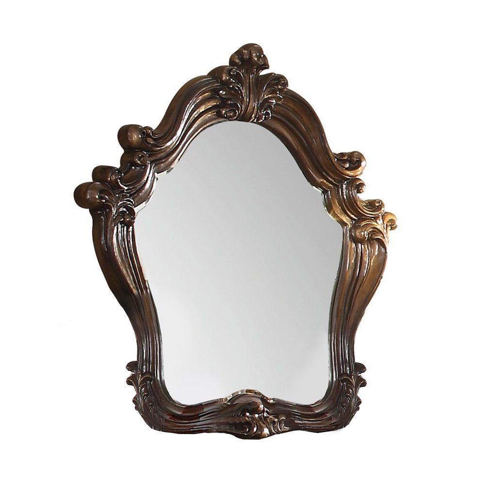 47" Brown Crowned Top Solid Wood Framed Mounted Dresser Mirror