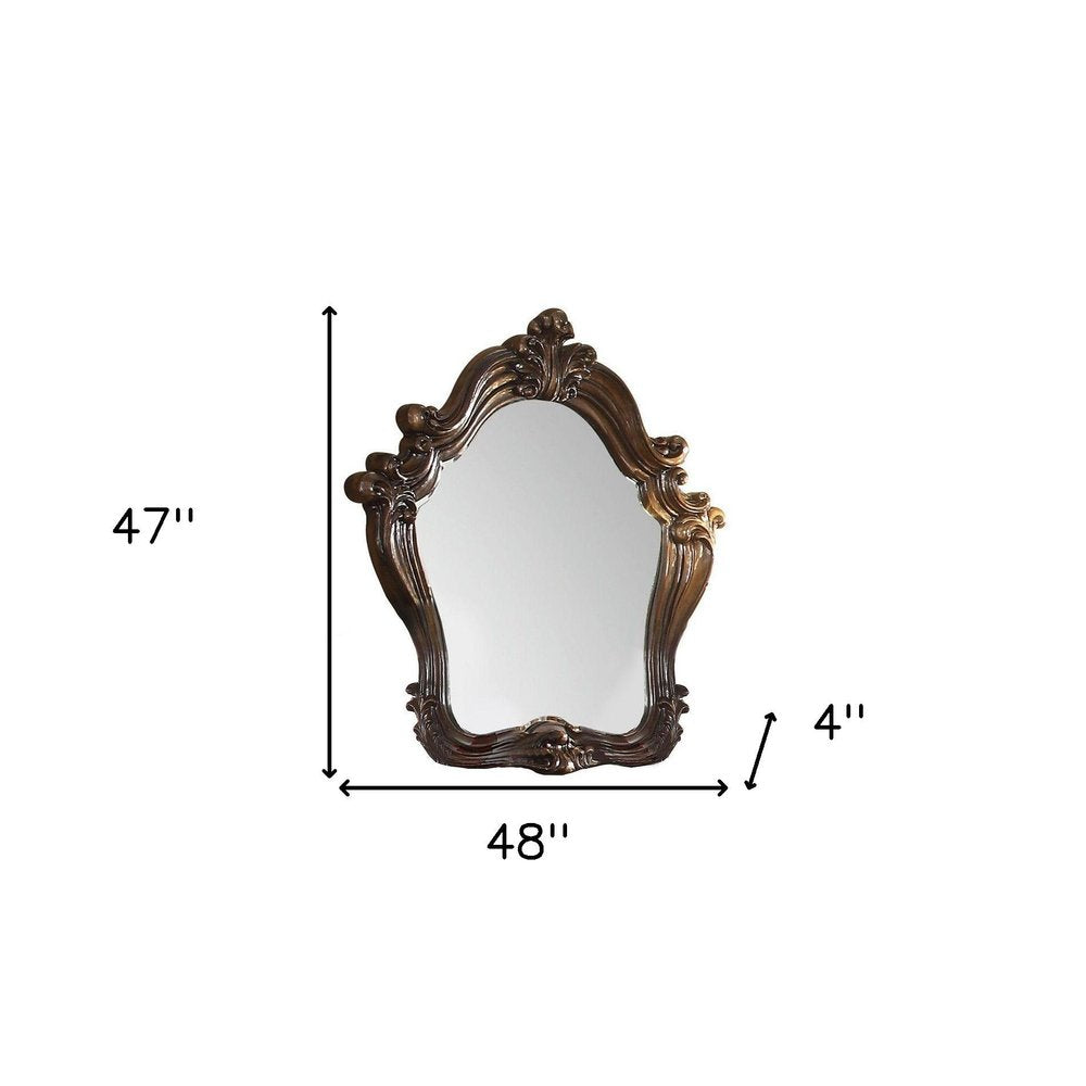 47" Brown Crowned Top Solid Wood Framed Mounted Dresser Mirror