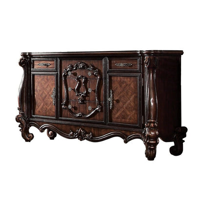 38" Bone Carved Scrollwork Wood Two Door Five Drawer Combo Dresser