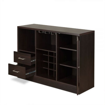 47" Espresso Solid Wood Frame With Five Shelves And Two Drawers