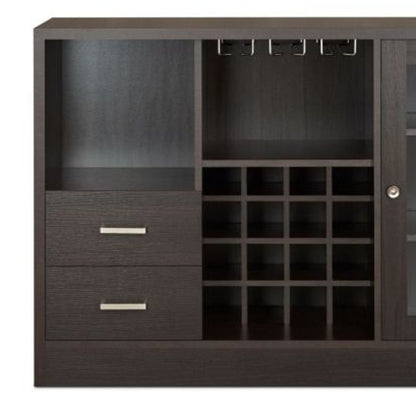 47" Espresso Solid Wood Frame With Five Shelves And Two Drawers