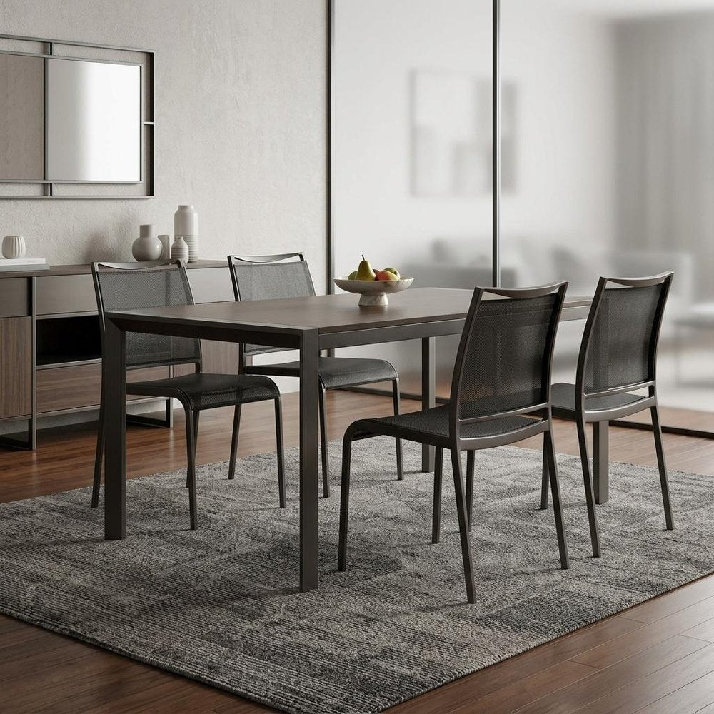Set of Four Gray Aluminum Dining Side Chairs