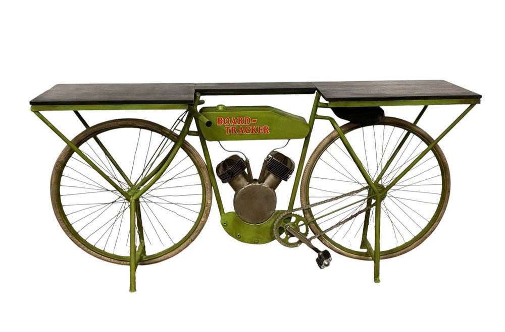 71" Brown and Green Solid Wood and Metal Bike Kitchen Cart