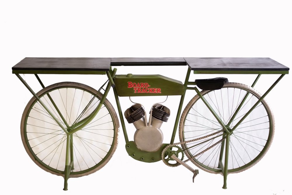 71" Brown and Green Solid Wood and Metal Bike Kitchen Cart