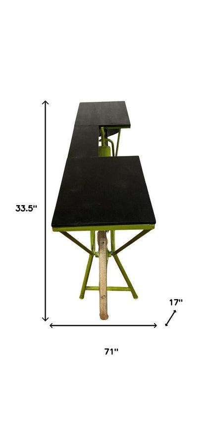 71" Brown and Green Solid Wood and Metal Bike Kitchen Cart