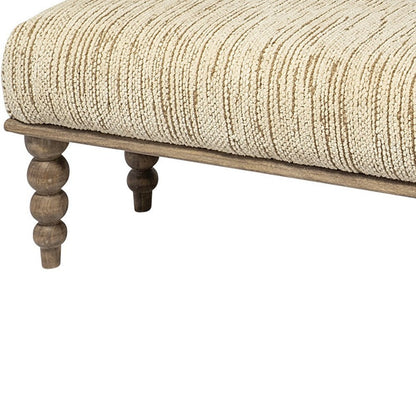55" Cream and Wood Brown Upholstered Fabric Bench