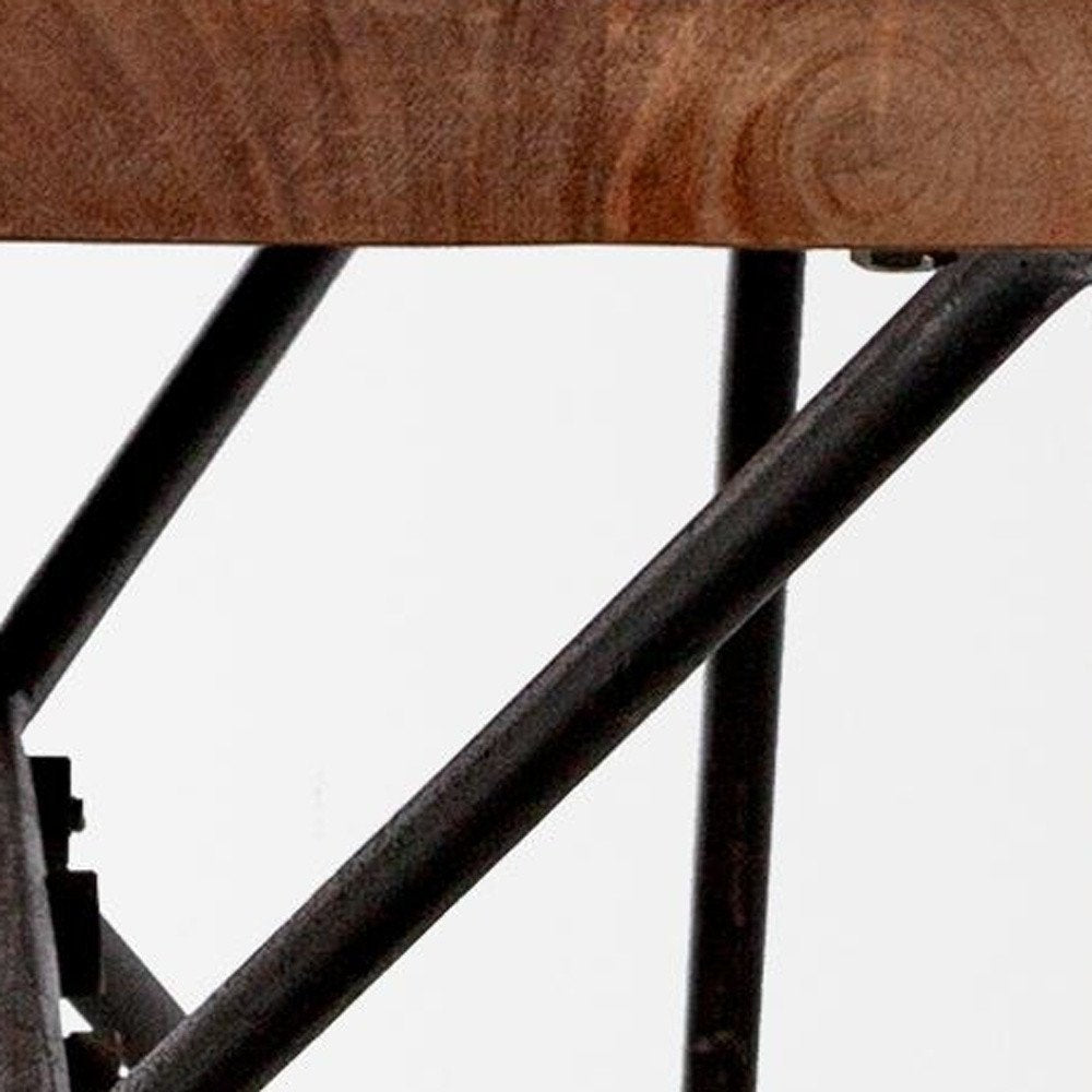 66" Brown and Black Distressed Live Edge Solid Wood Dining Bench