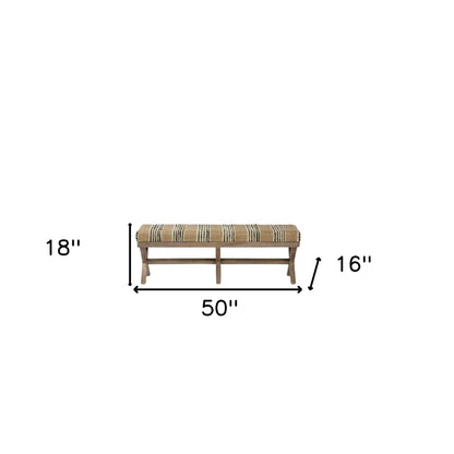 16" Beige And Brown Upholstered Cotton Blend Bench