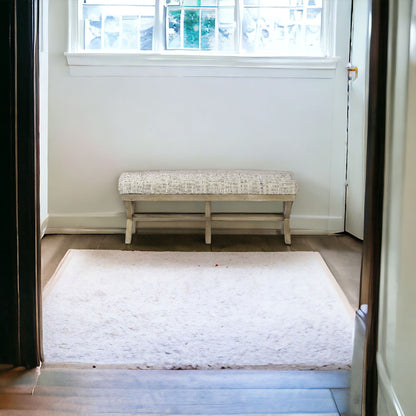 16" Beige and Brown Upholstered Faux Leather Bench