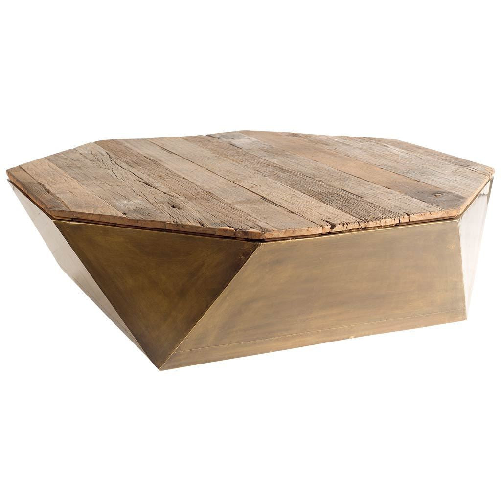 48" Natural Solid Wood Octagon Distressed Lift Top Coffee Table