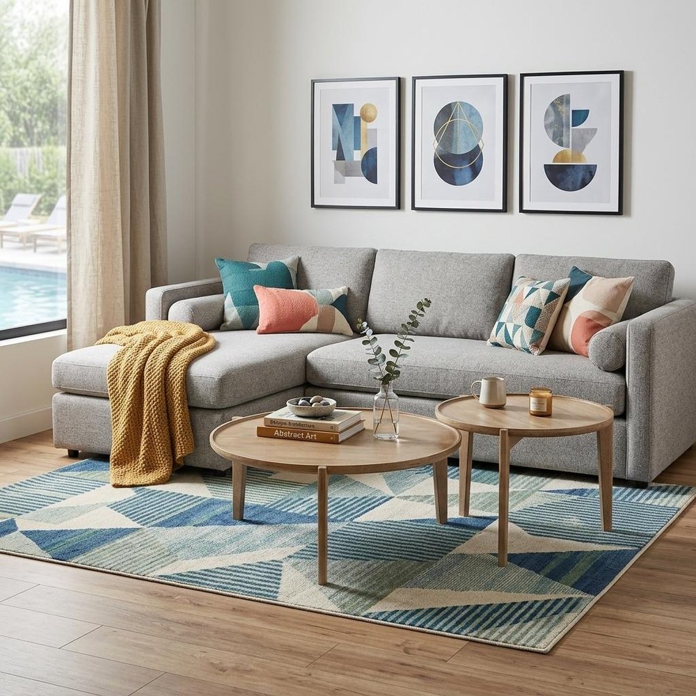 Set of Two Brown Solid Wood Round Nested Coffee Tables
