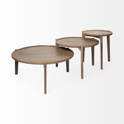 40" Brown Solid Wood Round Nested Coffee Tables