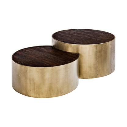 Brown Wood Round Nested Coffee Tables