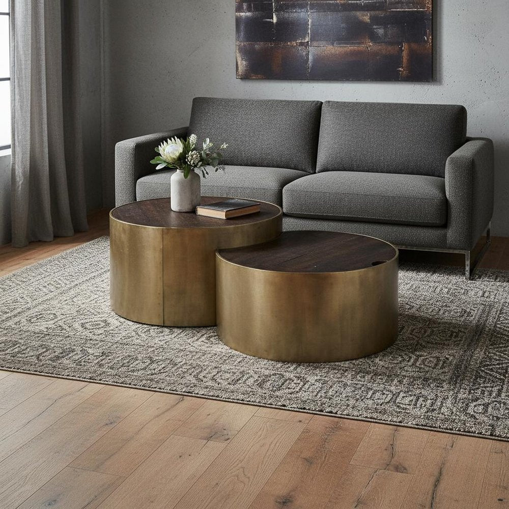Brown Wood Round Nested Coffee Tables