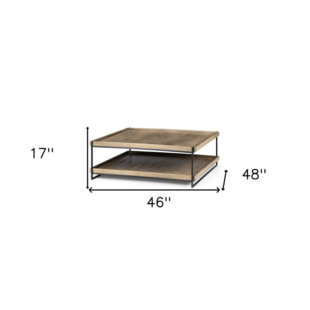 46" Natural And Black Solid Wood And Iron Coffee Table