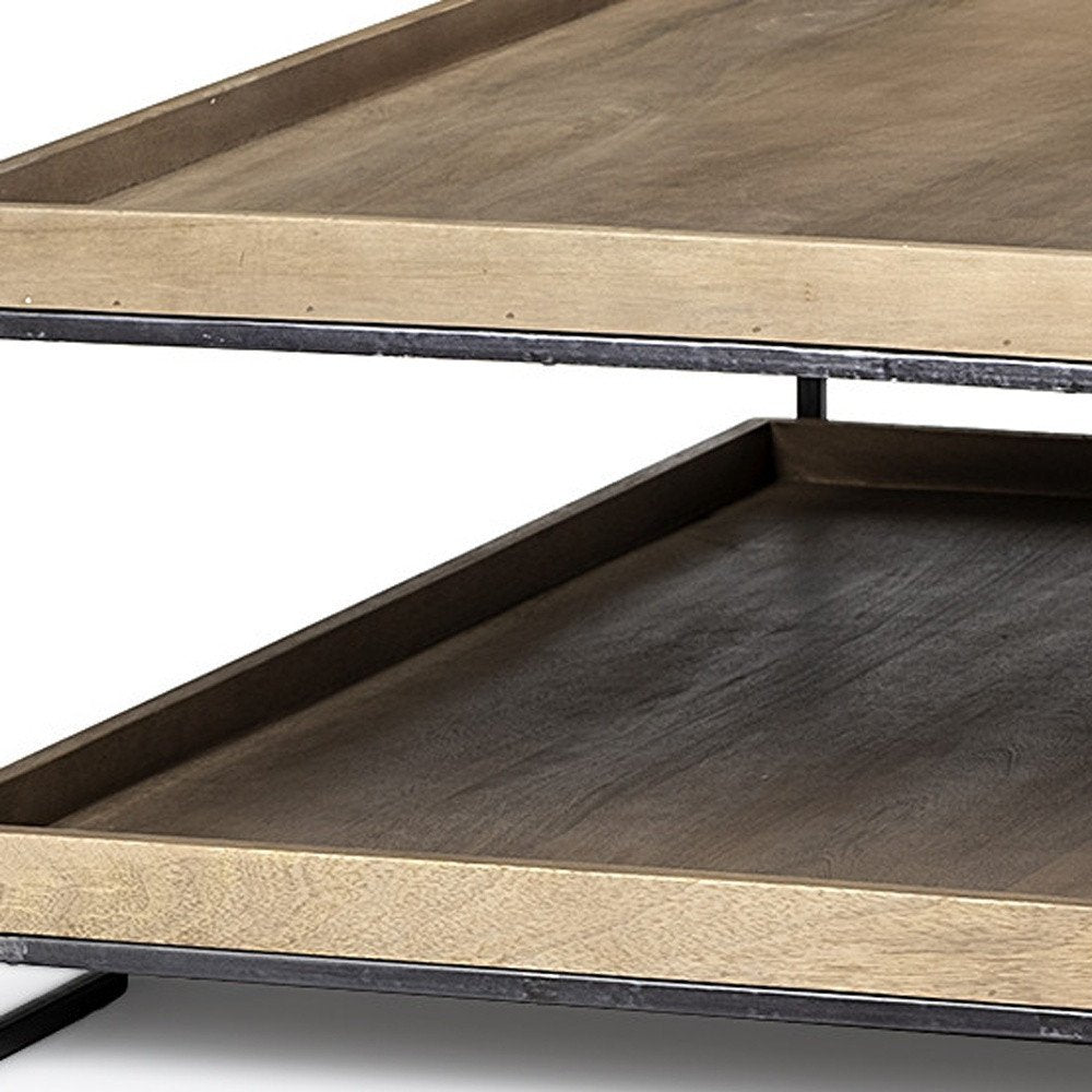 46" Natural And Black Solid Wood And Iron Coffee Table