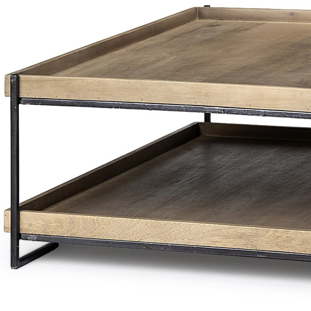 46" Natural And Black Solid Wood And Iron Coffee Table