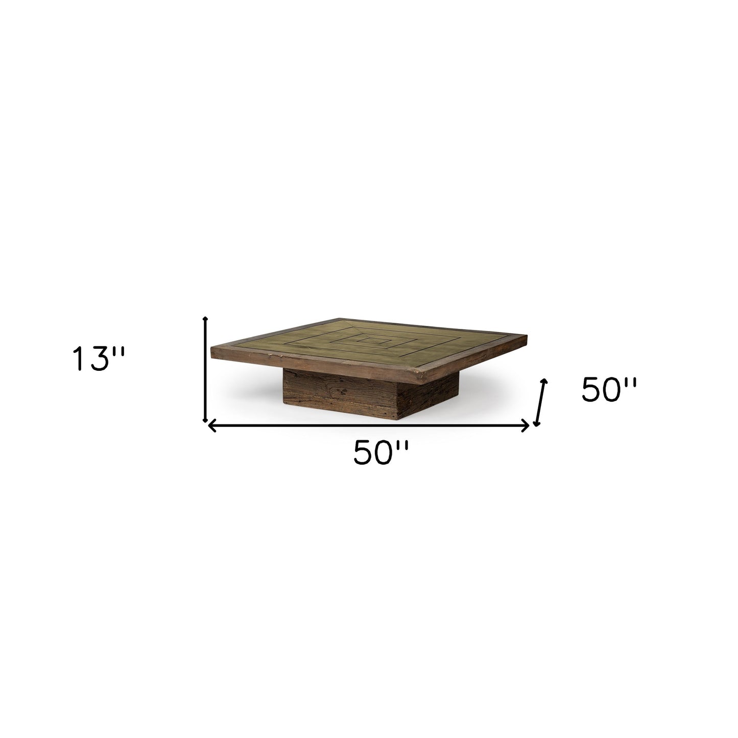 50" Brown Solid Wood Square Distressed Coffee Table