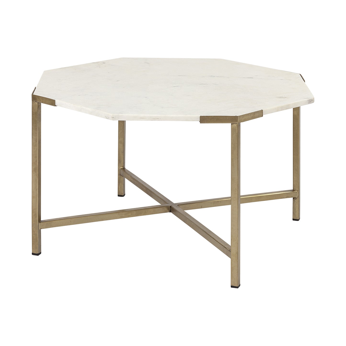 33" White And Gold Genuine Marble And Metal Hexagon Coffee Table