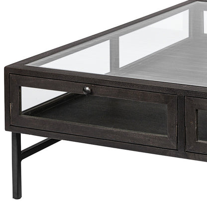 42" Black And Brown Square Coffee Table With Two Drawers