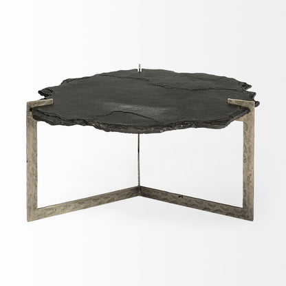 40" Black And Gold Stone And Iron Free Form Distressed Coffee Table