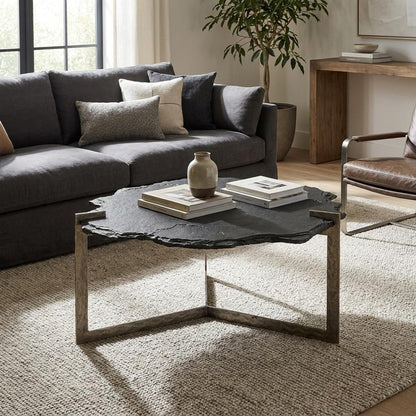 40" Black and Gold Stone and Iron Free Form Distressed Coffee Table