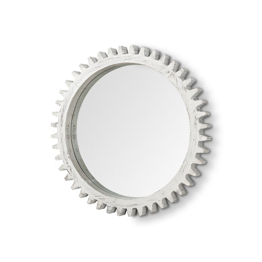 35" White Abstract Framed Accent Mirror