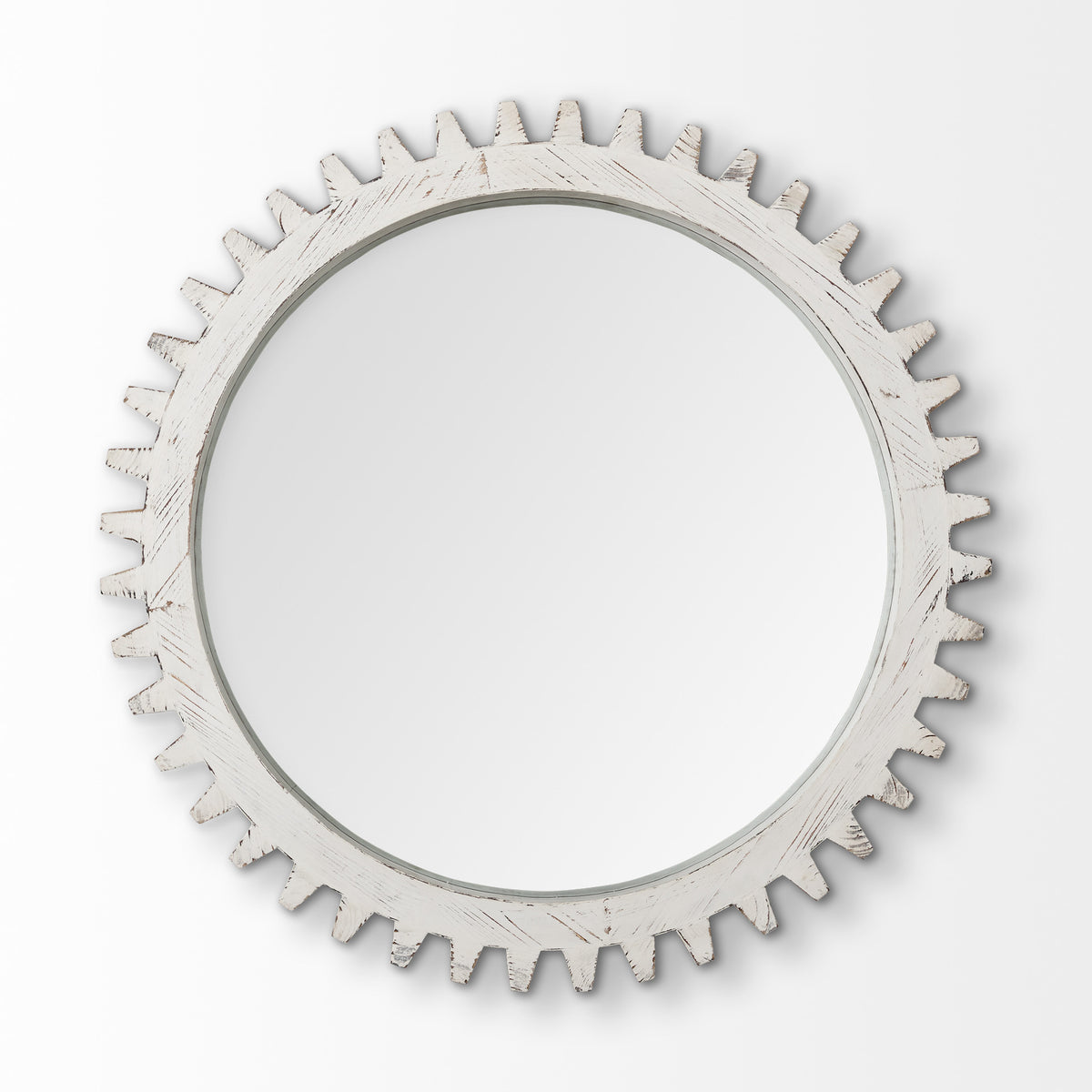 35" White Abstract Wood Framed Accent Mirror