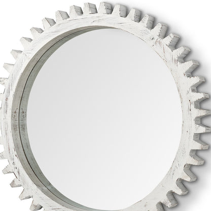 35" White Abstract Framed Accent Mirror