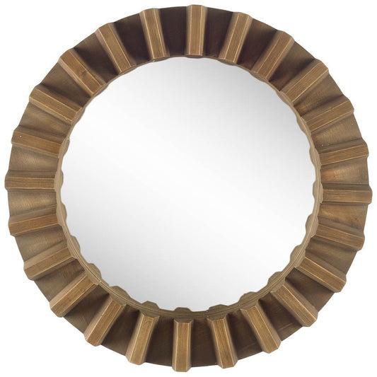 26" Round Brown Wood Frame Wall Mirror