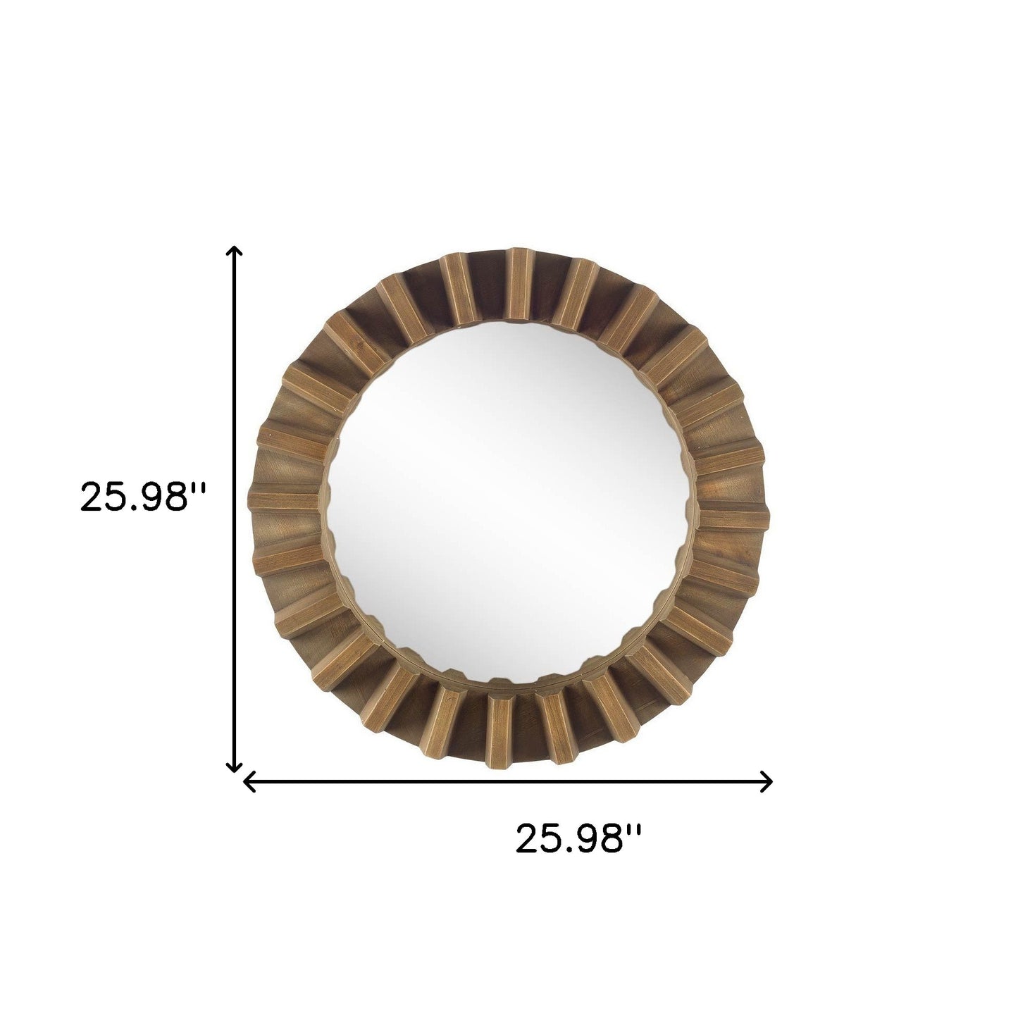 26" Round Brown Wood Frame Wall Mirror