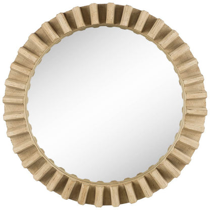 35" Round Natural Brown Wood Frame Wall Mirror