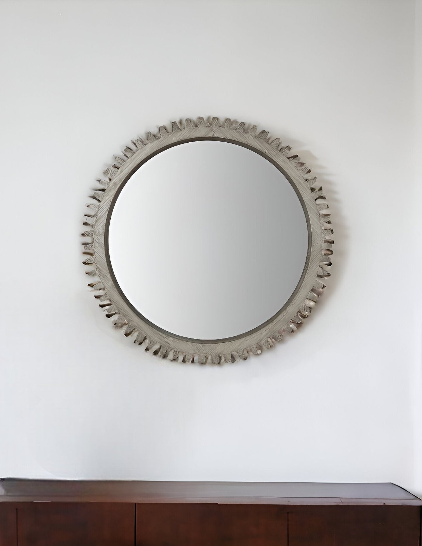 44" Round Silver Wood Frame Wall Mirror