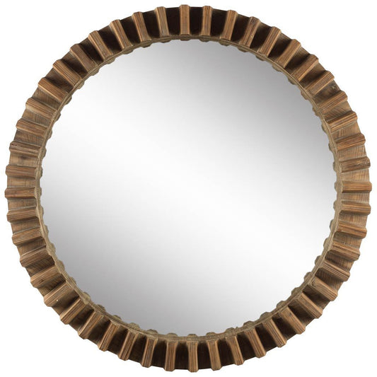 44" Round Brown Wood Frame Wall Mirror