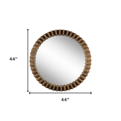 44" Round Brown Wood Frame Wall Mirror