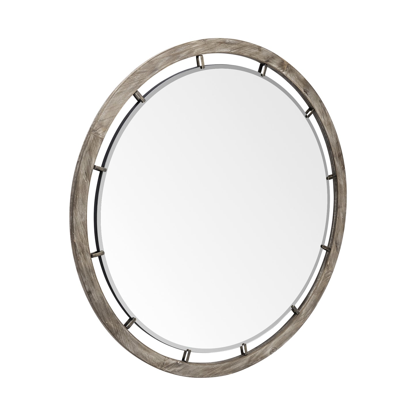 46" Round Brown Wood Frame Wall Mirror